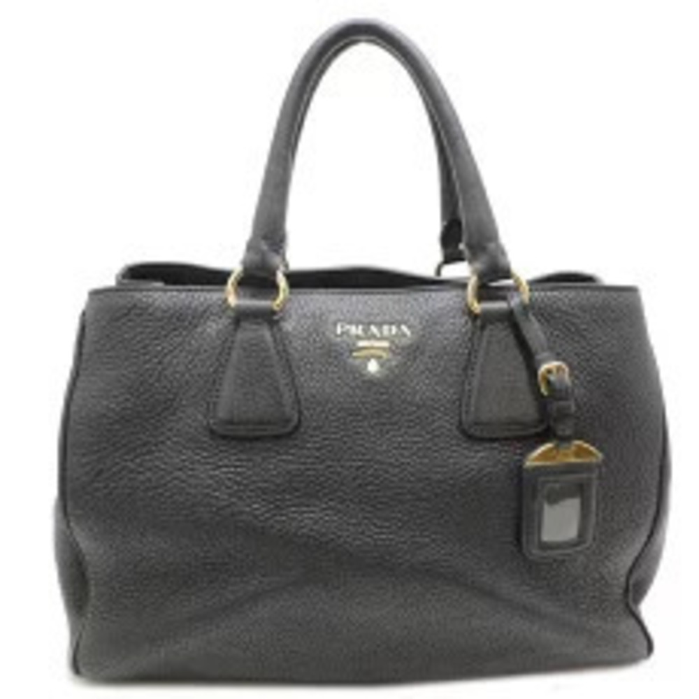 Prada Tote Bag Strap Handbag Leather Black